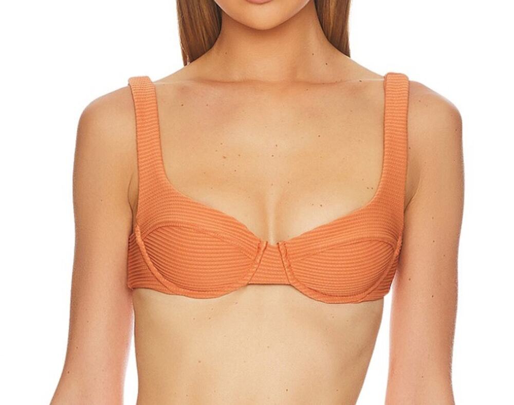 NWT L*Space Women's Nikita Ribbed Bikini Swim Top Sienna Orange Brown Size XS